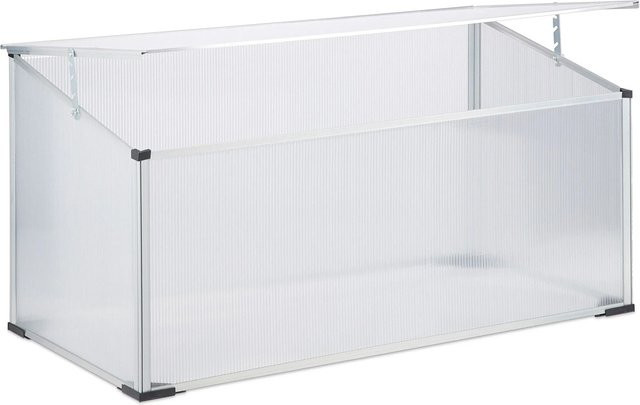 Relaxdays Frühbeet aus Aluminium mit transparentem Polycarbonat-Pultdach, witterungsbeständig, B/T/H: 100 x 50 x 50 cm - Bild 1