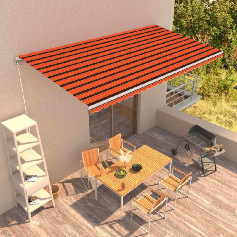 Handbetriebene einziehbare Markise von Vidaxl in Orange und Braun, B: 600 cm, T: 300 cm - Bild 1