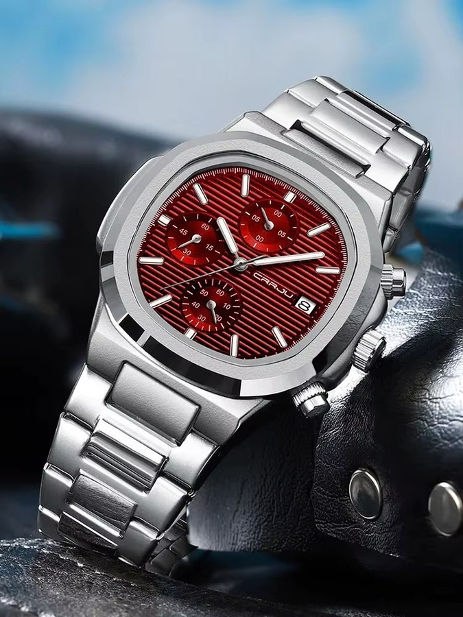 CRRJU Chronograph Armbanduhr, Quarz, Edelstahl, Silber, Herren - Bild 3