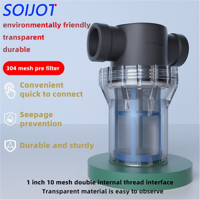 SOIJOT Wasserfilter Vorfilter mit 3/4 Zoll Innengewinde aus Edelstahl 304 und transparentem Kunststoff zur Sedimentfiltration - Bild 1