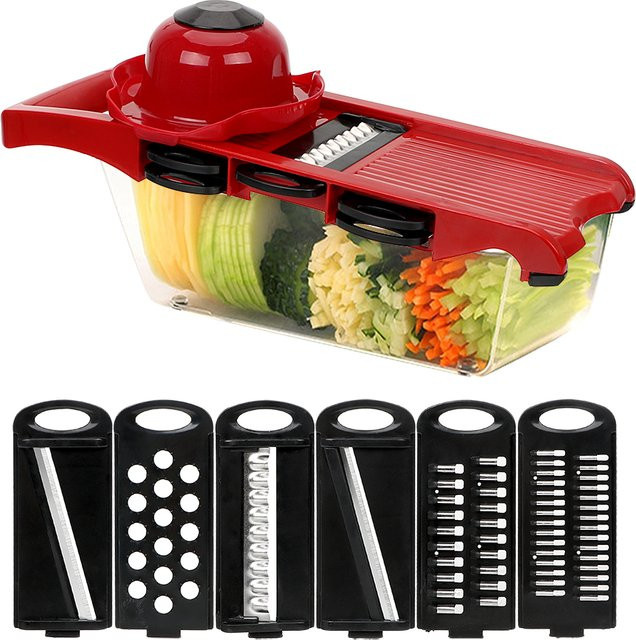 Hilife Mandoline Slicer mit 6 Klingen, Multifunktions-Gemüseschneider und Reibe in Rot - Bild 1