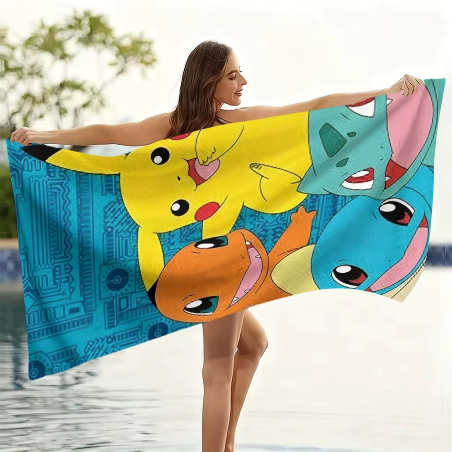 Potdemiel Sky Pokemon Strandtuch für Kinder aus Mikrofaser mit Pikachu- und Starter-Print, schnelltrocknend, Multicolour - Bild 4