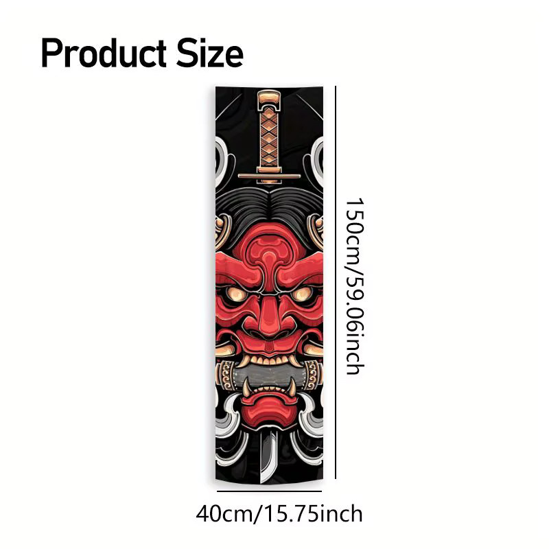VIKAMA Japanische Samurai-Masken Wandteppich in Schwarz-Rot als ästhetischer Wandbehang für dein Wohnzimmer oder Schlafzimmer - Bild 4