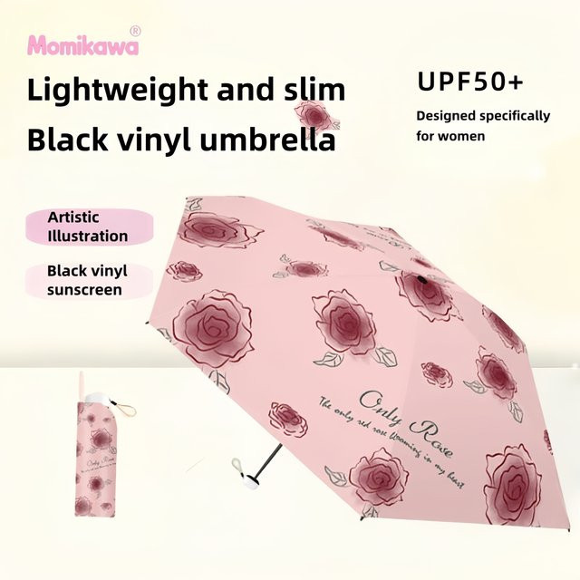 Momikawa Manueller 5-fach faltbarer Regenschirm, kompakt und UV-beständig, Pink - Bild 1