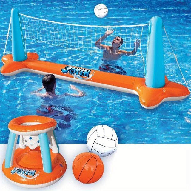 JOYFY Aufblasbares Pool-Float-Set mit Volleyballnetz & Basketballkörben, Set / Bundle - Bild 1