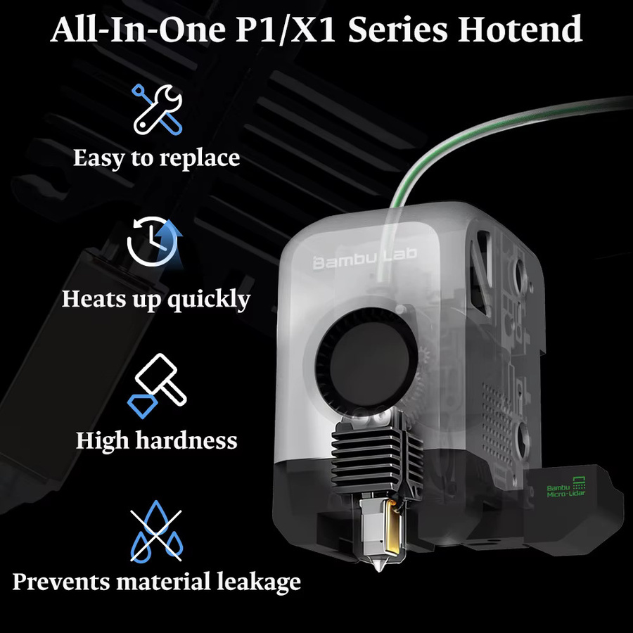 Bambu Lab Hotend Upgrade mit gehärteter Stahl-Düse für P1P, P1S, X1C und X1 Modelle in Schwarz - Bild 5