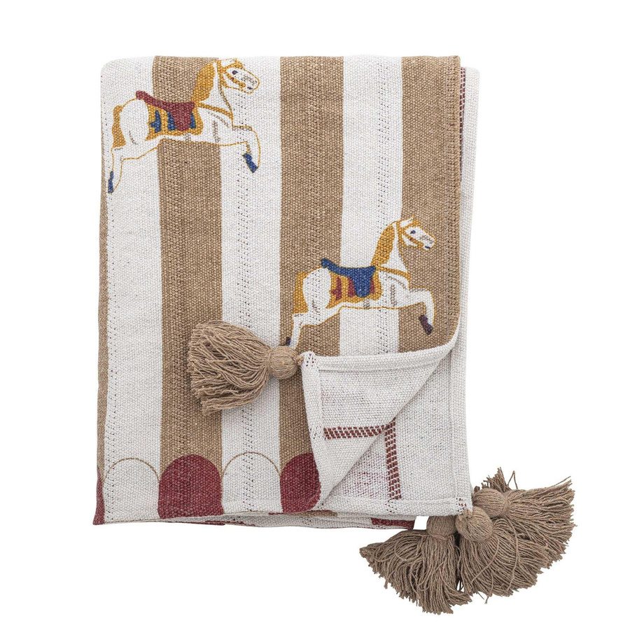 Bloomingville Plaid Merry-go-round aus recycelter Baumwolle, Farbe: Beige, Rot, Weiß, B: 130 cm, T: 160 cm - Bild 1