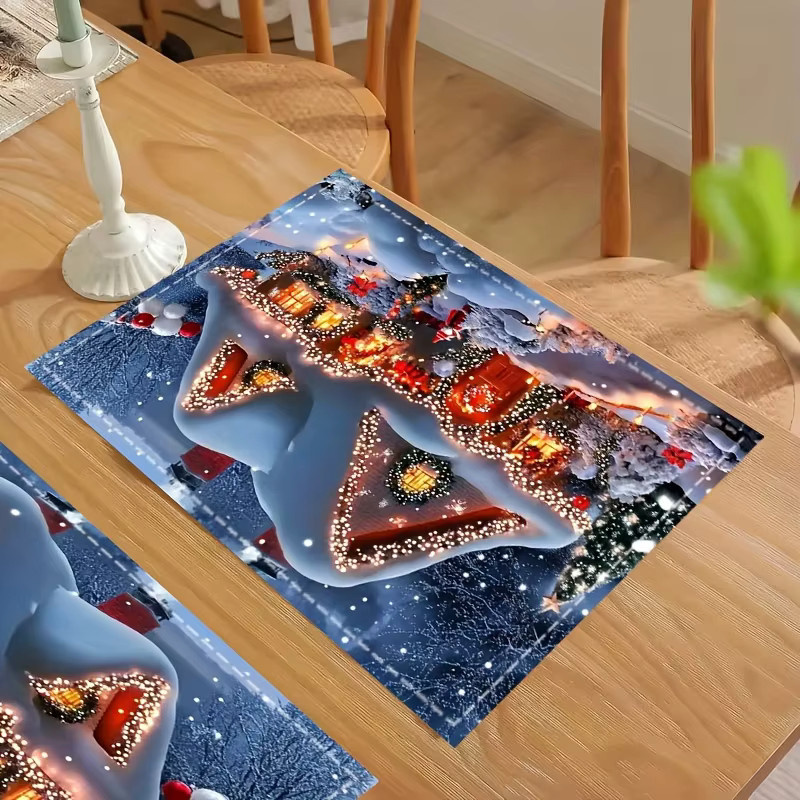 VIKAMA 4-teiliges Tischset-Set Weihnachts-Schneeszene für festliche Dekoration - Bild 1