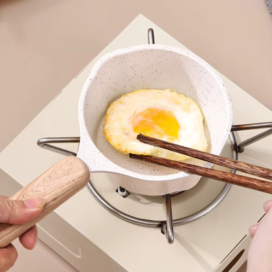 APWIKOGER Mini-Saucenpfanne mit Holzgriff, Antihaft-Bratpfanne aus Keramik in Weiß, ideal zum Schmelzen von Butter oder als tragbarer Kochtopf für Induktion - Bild 3