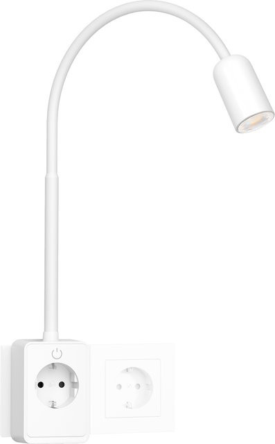 LED Wandleuchte Weiß als Leselampe für das Schlafzimmer mit Touch-Dimmer und integrierter Steckdose - Bild 1