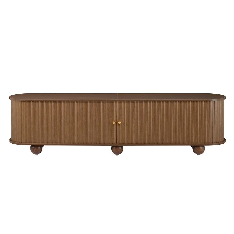 Merax TV-Lowboard im Retro Design mit Schiebetüren in Braun Matt, B/T/H: 180 x 35 x 45 cm - Bild 2
