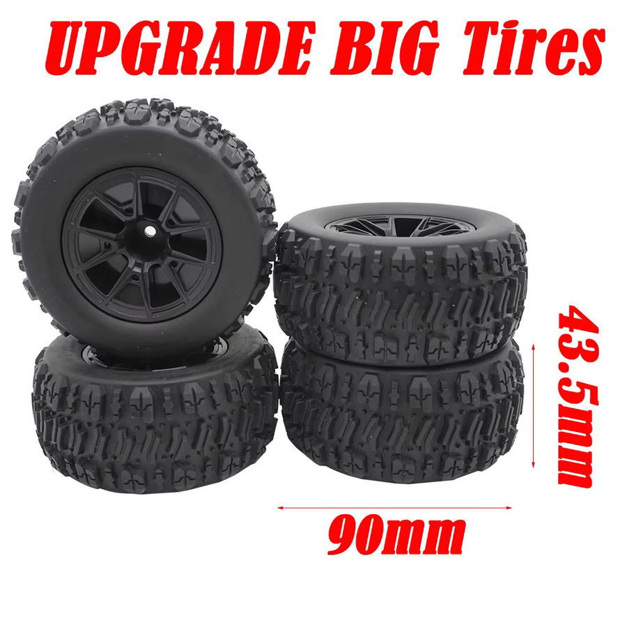 MJX Upgrade 90mm Reifenrad für Hyper Go MJX Offroad-Rennwagen, Schwarz - Bild 2