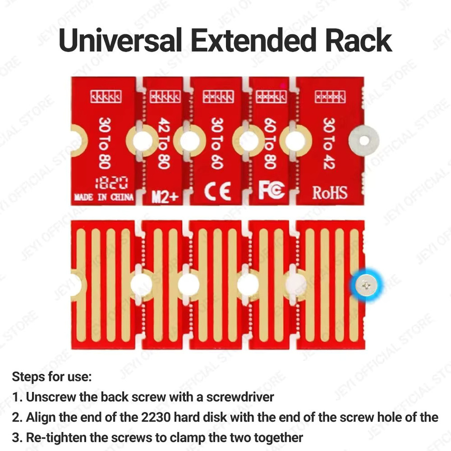 JEYI M.2 NVMe SSD Verlängerungshalterung in Rot für 2230 2242 2260 2280 Formfaktoren - Bild 5