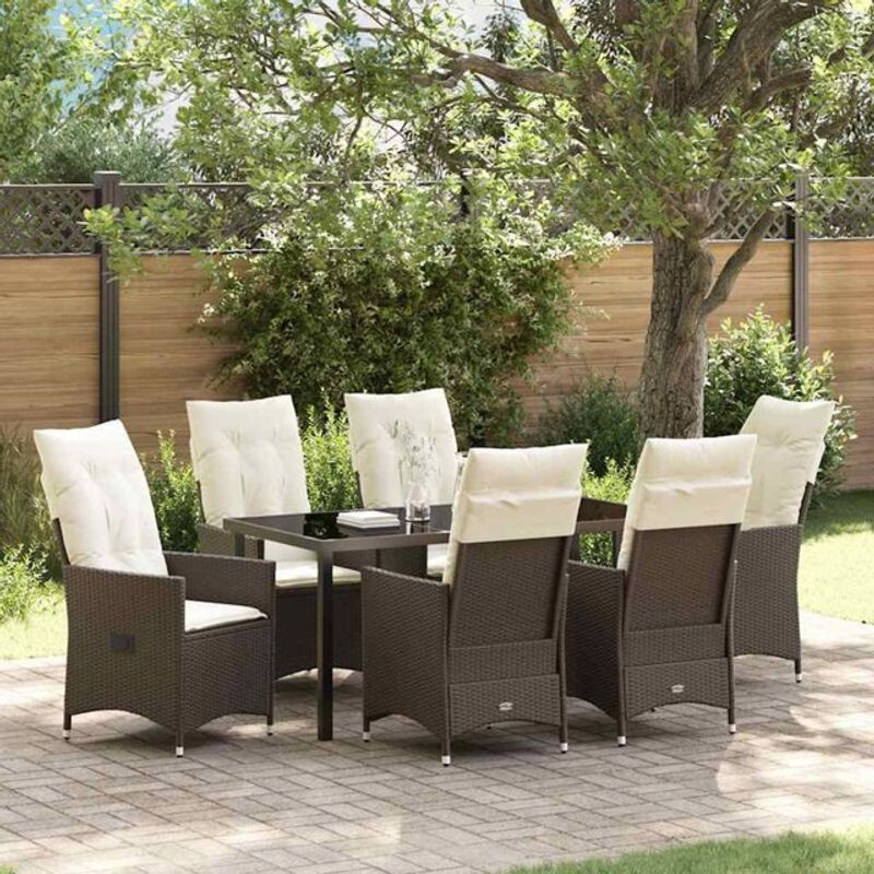 Vidaxl Garten Essgruppe aus Poly Rattan mit 7 Kissen in Braun - Bild 1