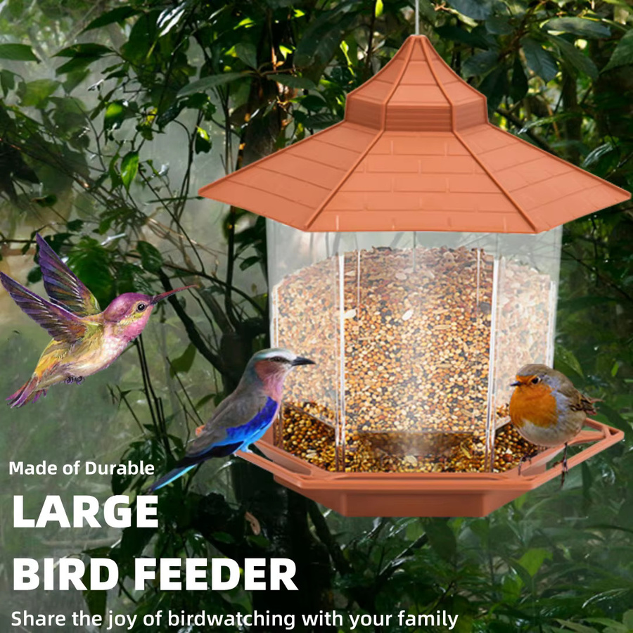 Automatischer Vogel-Futterspender als Hänge-Pavillon mit mehreren Löchern für Nussfütterung im Außenbereich - Bild 5