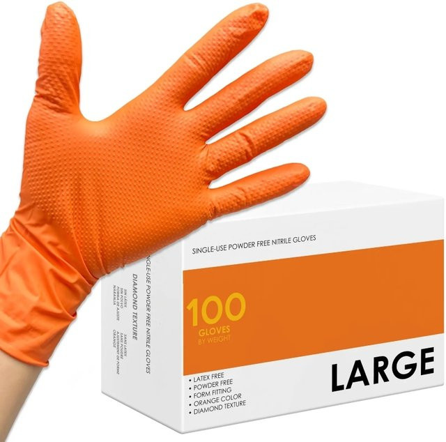 YUMARCH Einweg Nitrilhandschuhe in Orange mit diamantstrukturiertem Griff, 8 Mil robuste Arbeitshandschuhe für Industrie und Mechaniker, Größe L - Bild 1