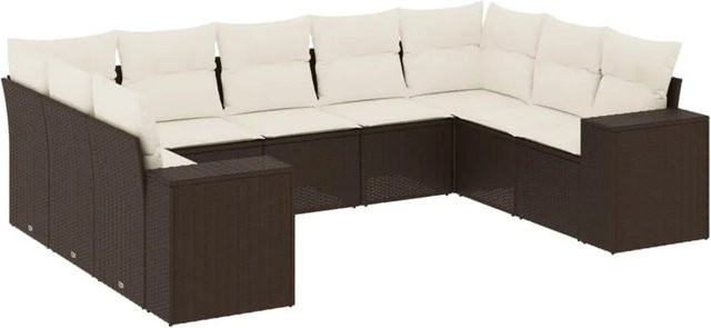 vidaXL 9-teilige Garten-Sofagarnitur aus Poly-Rattan in Braun mit cremeweißen Kissen - Bild 1