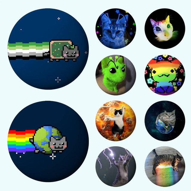 52TOYS Brosche Regenbogen Alien Katze, Weißblech, Metall - Bild 1