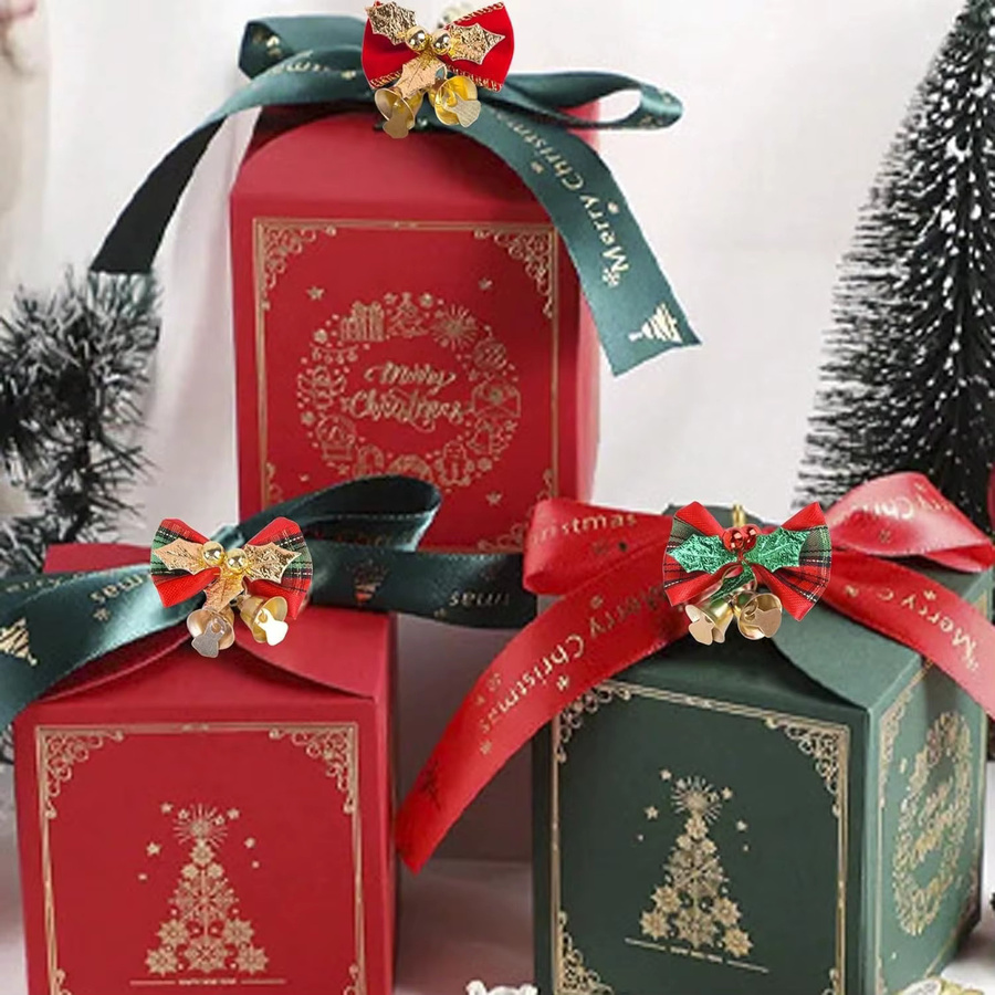 Grüne Weihnachtsschleifen mit Glocken zum Basteln für Weihnachtsbaumschmuck und Geschenkverpackungen - Bild 4
