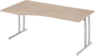 Schäfer Shop Select Schreibtisch COMBITEC Freiform mit C-Fuß und Kabeldurchlass, Eiche/weißaluminium, B: 180 cm, T: 100/80 cm, H: 67,7-81,7 cm - Bild 1