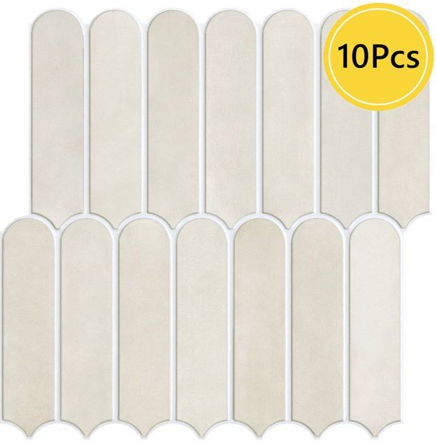 KOMMOMY 10 Stück 3D Fliesenaufkleber in Beige, Selbstklebende Fliesen-Spritzschutzwände mit geometrischem Design, Matt, B/H: 30 x 30 cm - Bild 1