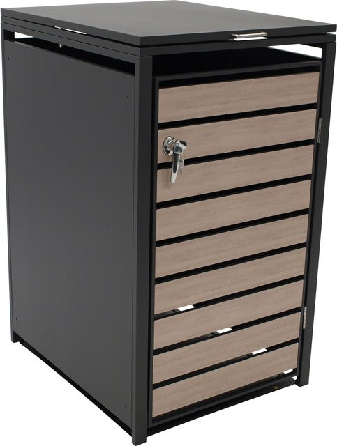 DEGAMO Mülltonnenbox aus Stahl in Anthrazit mit Türen in Holzoptik für 120 und 240 Liter Tonnen, B/T/H: 68 x 80 x 116 cm - Bild 1
