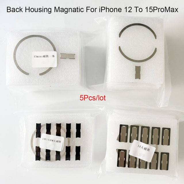 5er Set Magnetische Glas-Rückseiten für Apple iPhone 12 13 14 15 Pro Max Mini Plus inklusive Wireless Charging Unterstützung zur Reparatur - Bild 1