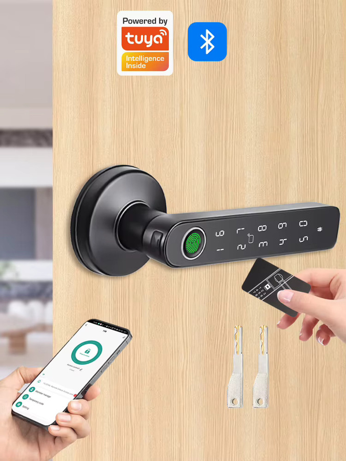 LUCKING DOOR Smart Fingerabdruck-Schloss in Schwarz mit Tuya App Unterstützung, Passwort, Schlüssel, BLE, IC-Karte und Gateway-Entsperrung für Badezimmer, Schlafzimmer und Außentüren - Bild 7