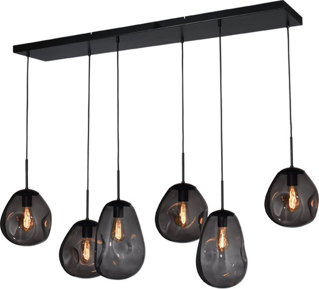Masterlight Lava Pendelleuchte 6-flammig mit Glas in Rauchgrau und Transparent, modern und höhenverstellbar - Bild 1