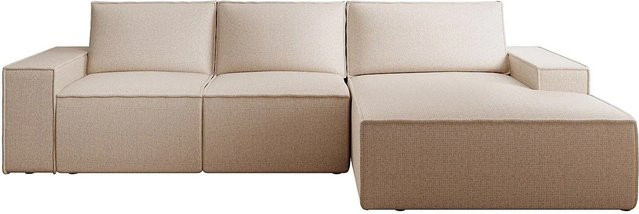 Vente-unique Schlafsofa Amelia in Beige mit L-Form und Schlaffunktion, Breite: 297 cm - Bild 1