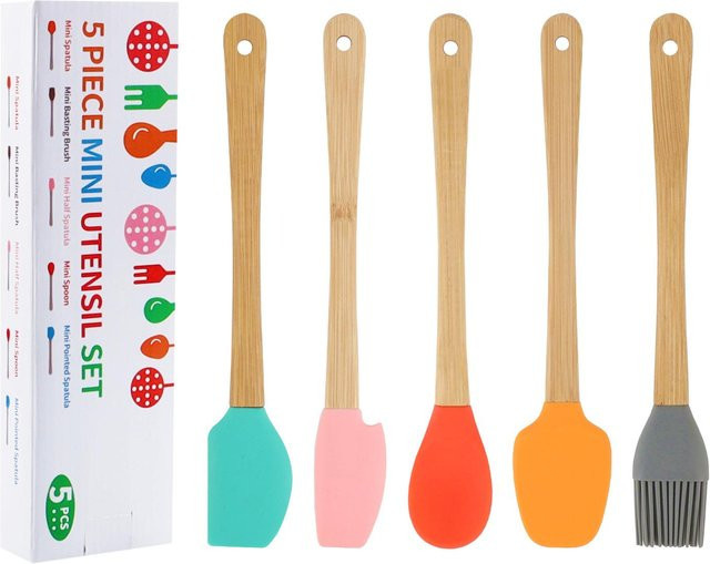 Mango Event Mehrfarbiger Mini-Spatel aus lebensmittelechtem Silikon mit Bambusgriff als Backutensilien und Ölpinsel - Bild 1