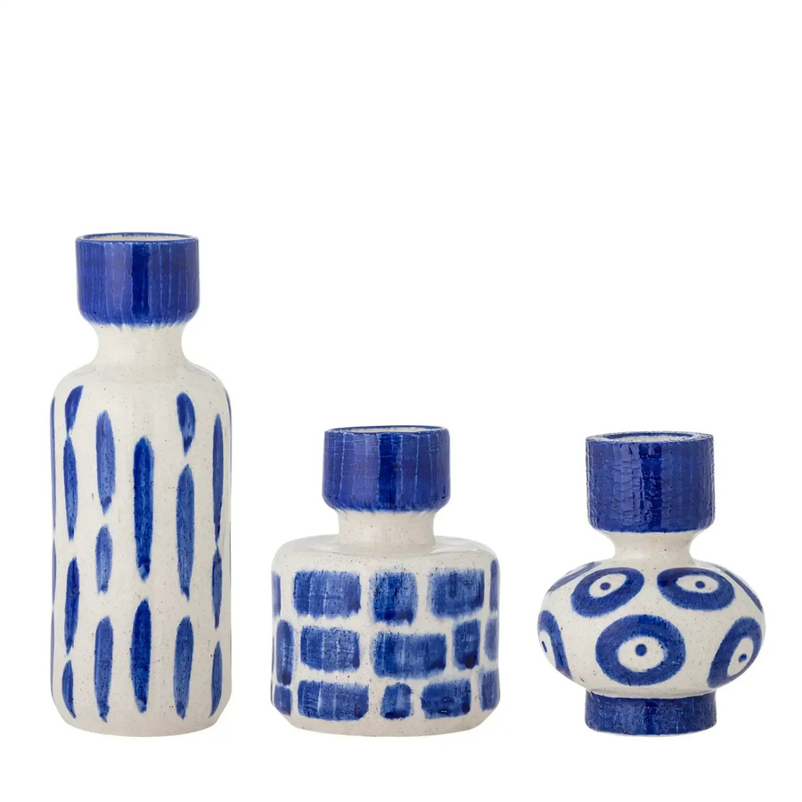 Bloomingville Vasenset Romane aus Steingut in Blau, Set aus 3 Vasen mit Streifen-Design, H x B x T: 26,0 x 12,0 x 12,0 cm - Bild 1
