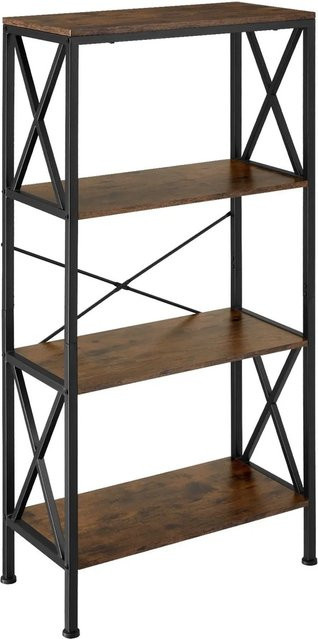 tectake Regal Barry Industrial Style aus Stahl und Spanplatte, 4 Ebenen, Schwarz-Braun, B/T/H: 61,5 x 31,5 x 133,5 cm - Bild 2