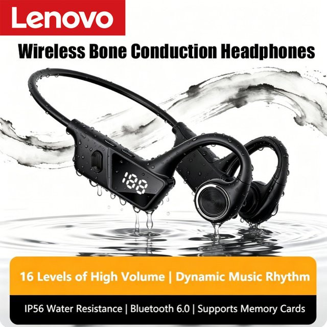 Lenovo AI Bluetooth-Kopfhörer mit Knochenleitung, Geräuschunterdrückung und Wasserdichtigkeit in Schwarz oder Weiß - Bild 1
