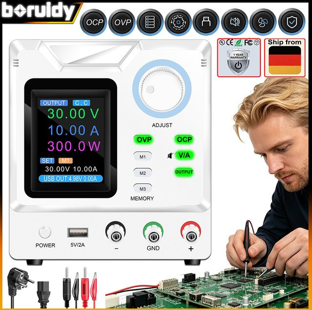 Boruidy Labor-Netzteil Weiß, Einstellbares DC-Schaltnetzteil mit OCP OVP und Speicherfunktion, Hochpräziser Spannungsregler - Bild 1