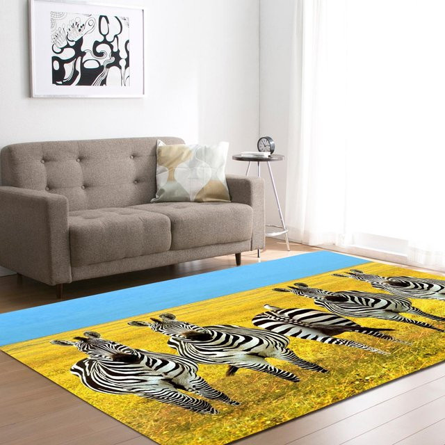 JGJG Bereichsteppich mit Zebra- und Pferdemotiv, waschbarer Wildtierdruck Teppich aus Polyester für Wohnzimmer, Schlafzimmer oder Küche, B/T: 60 x 40 cm, Mehrfarbig - Bild 1
