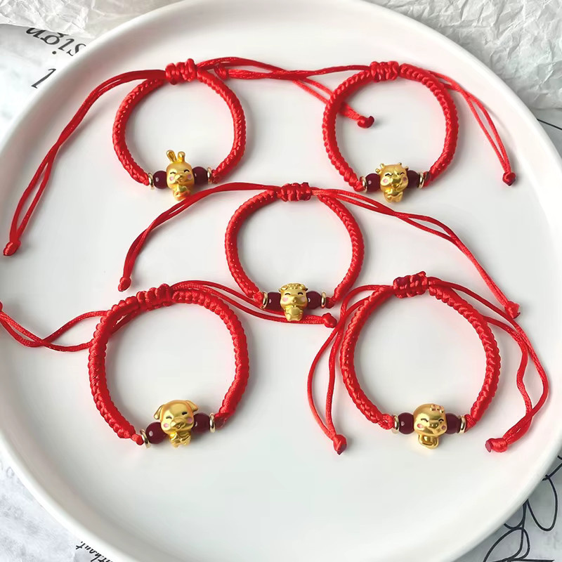 Rinhoo Armband, rotes Seil, goldfarbene Perlen, Unisex - Bild 2