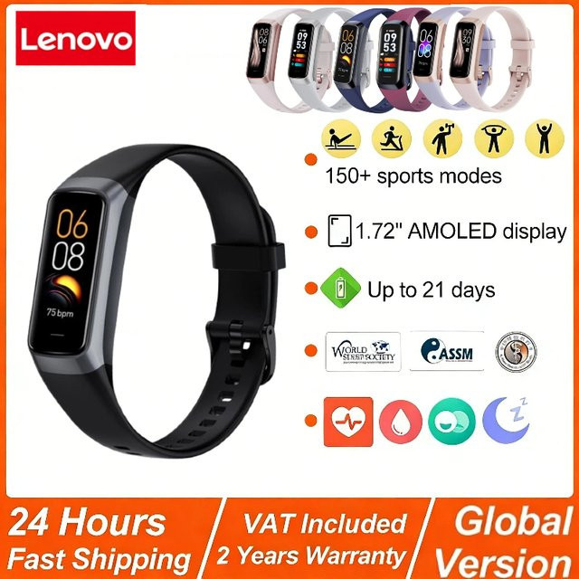 Lenovo Smart Band Smartwatch mit Bluetooth und Schrittzähler in Schwarz - Bild 1
