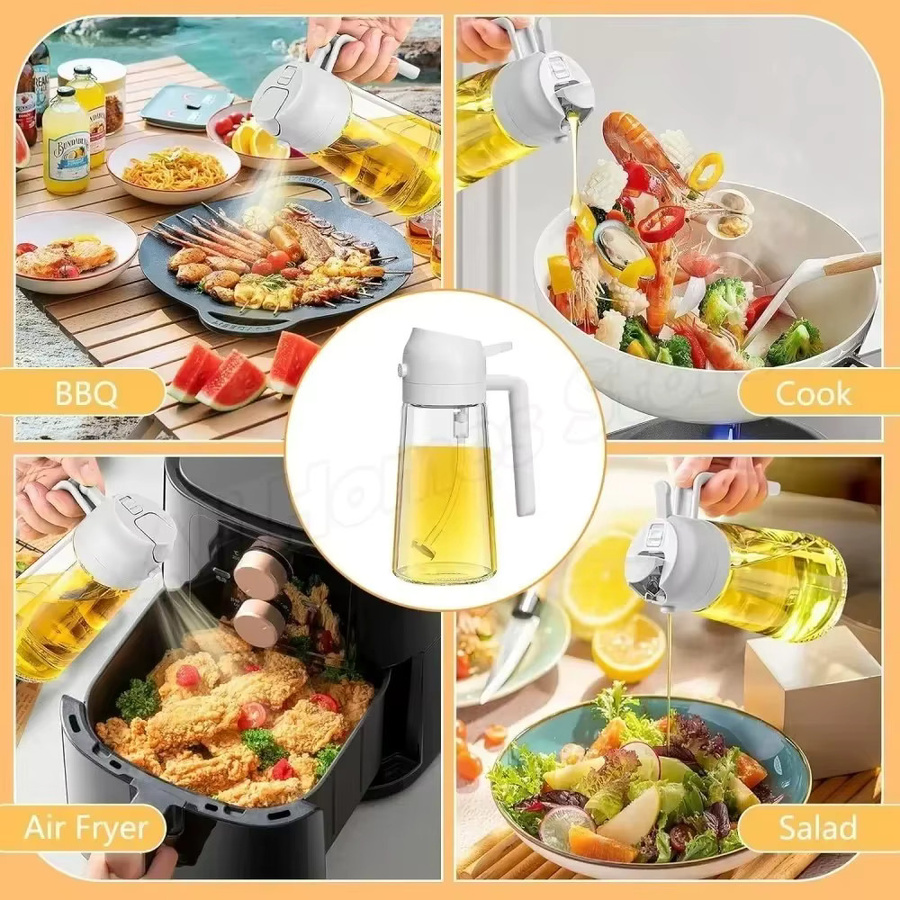 XMSJ 2-in-1 Kunststoff-Olivenöl-Sprühflasche für Essig und Öl, 500 ml - Bild 3