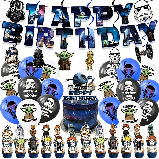 Bandai Star Wars Geburtstagsparty Deko-Set mit Banner, Tortendekoration, Ballons und hängenden Spiralen in Mehrfarbig - Bild 1
