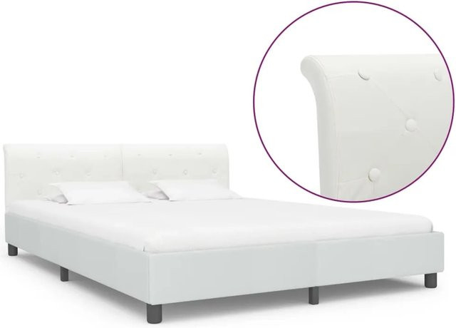 vidaXL Bettgestell in Weiß aus Kunstleder mit Polsterrahmen B/T/H: 160 x 200 cm - Bild 1