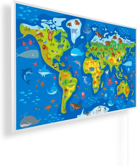 Könighaus Infrarotheizung Weltkarte Kinderzimmer Edition in Weiß und Multicolour, 1.200 W - Bild 1