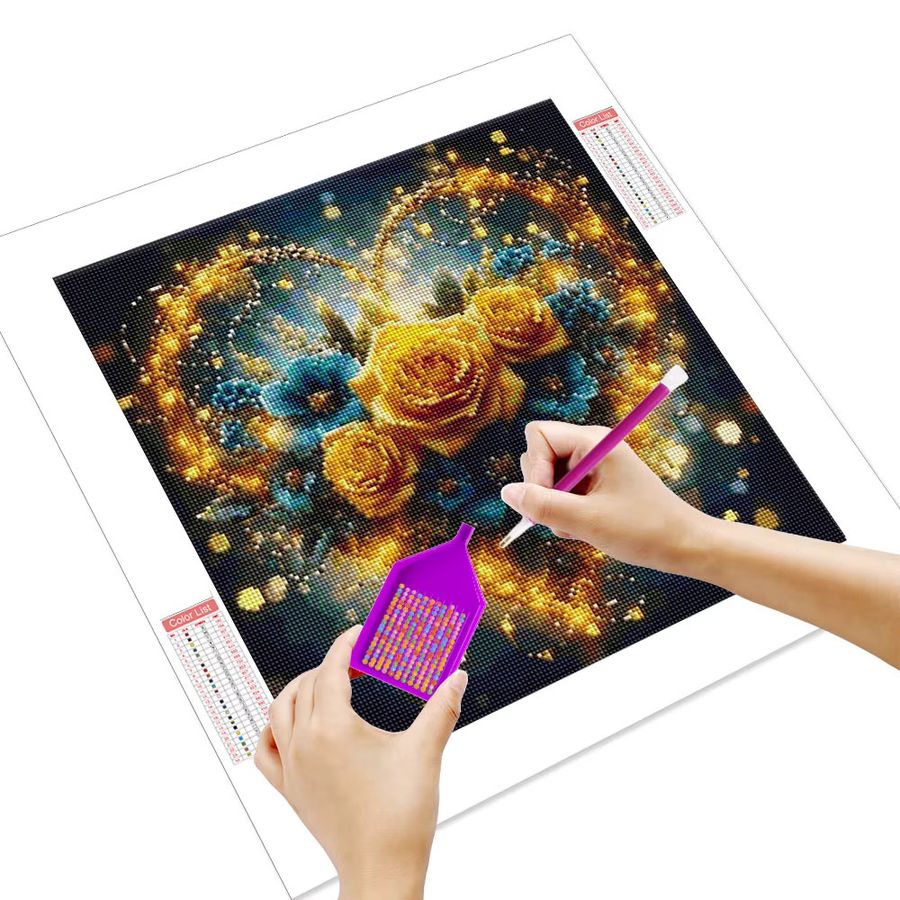 HUACAN 5D Diamant-Stickerei-Set Herzförmige Rosenblumen in Multicolor zum Selbermachen - Bild 2