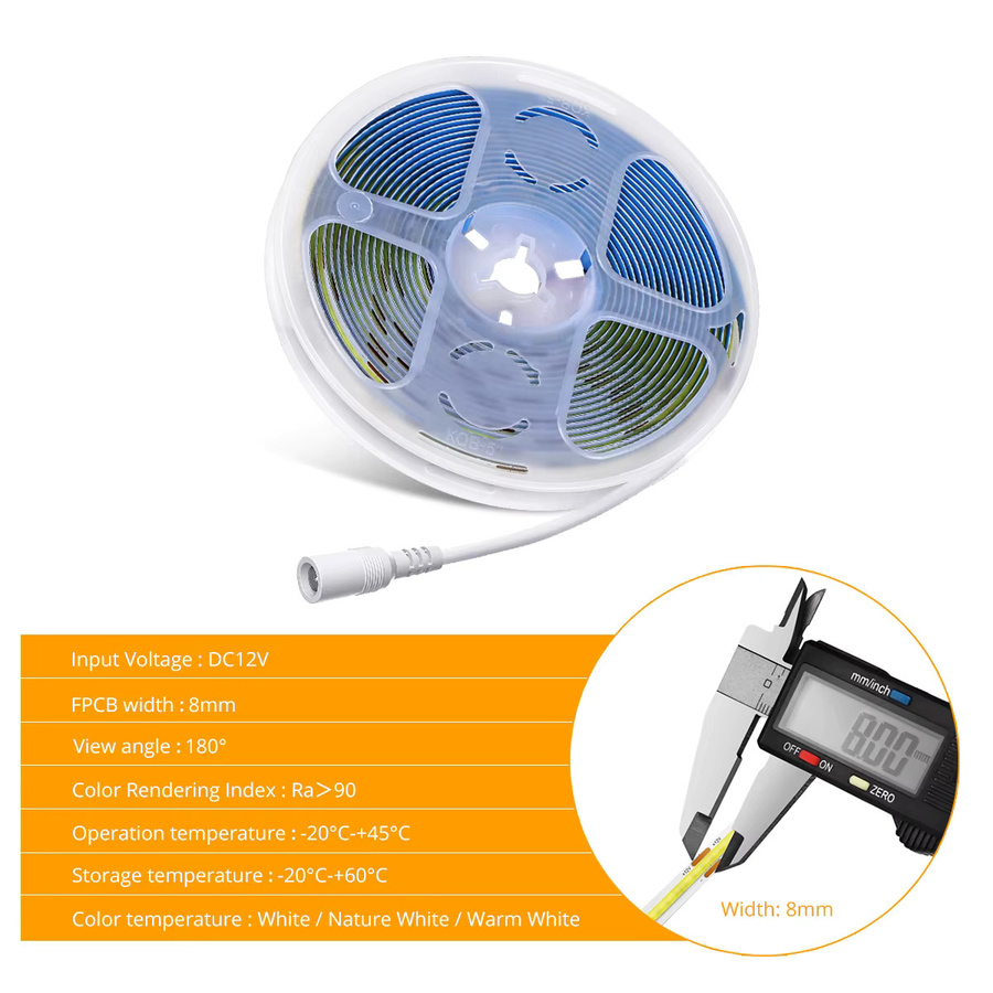 CHNAITEKE COB LED Streifen Licht Weiß, 10m Länge, 320 LEDs/m, 12V - Bild 3