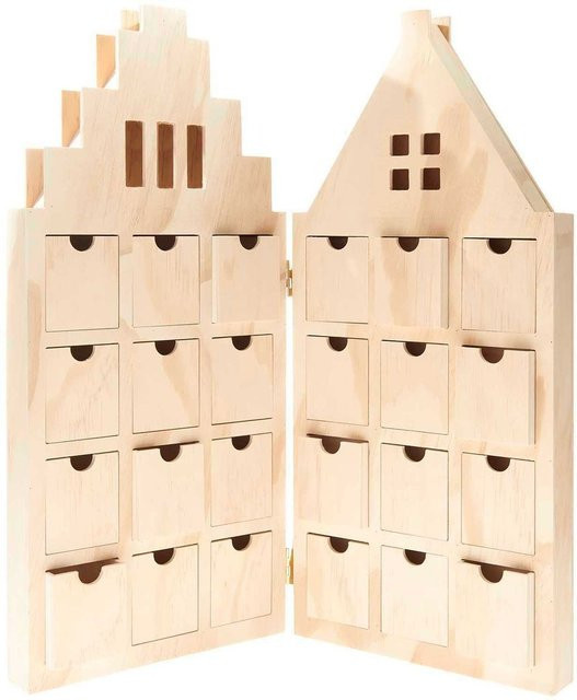 Rico Design Adventskalender Haus aus Kiefernholz in Beige und Naturfarben, B: 46,5 cm, H: 51,0 cm, T: 5,0 cm - Bild 1