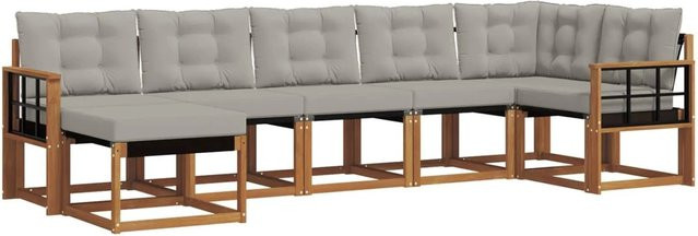 vidaXL Outdoor-Sofagarnitur 7-teilig aus Akazienholz und Textilene in Grau und Natur mit Kissen und Armlehnen - Bild 1