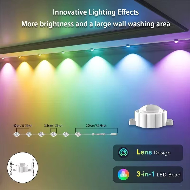 LINYILIGHT RGBIC LED-Traufenkette für Außen, intelligente Bluetooth-Lichterkette mit Musiksynchronisierung, wasserdicht, Multicolor - Bild 2