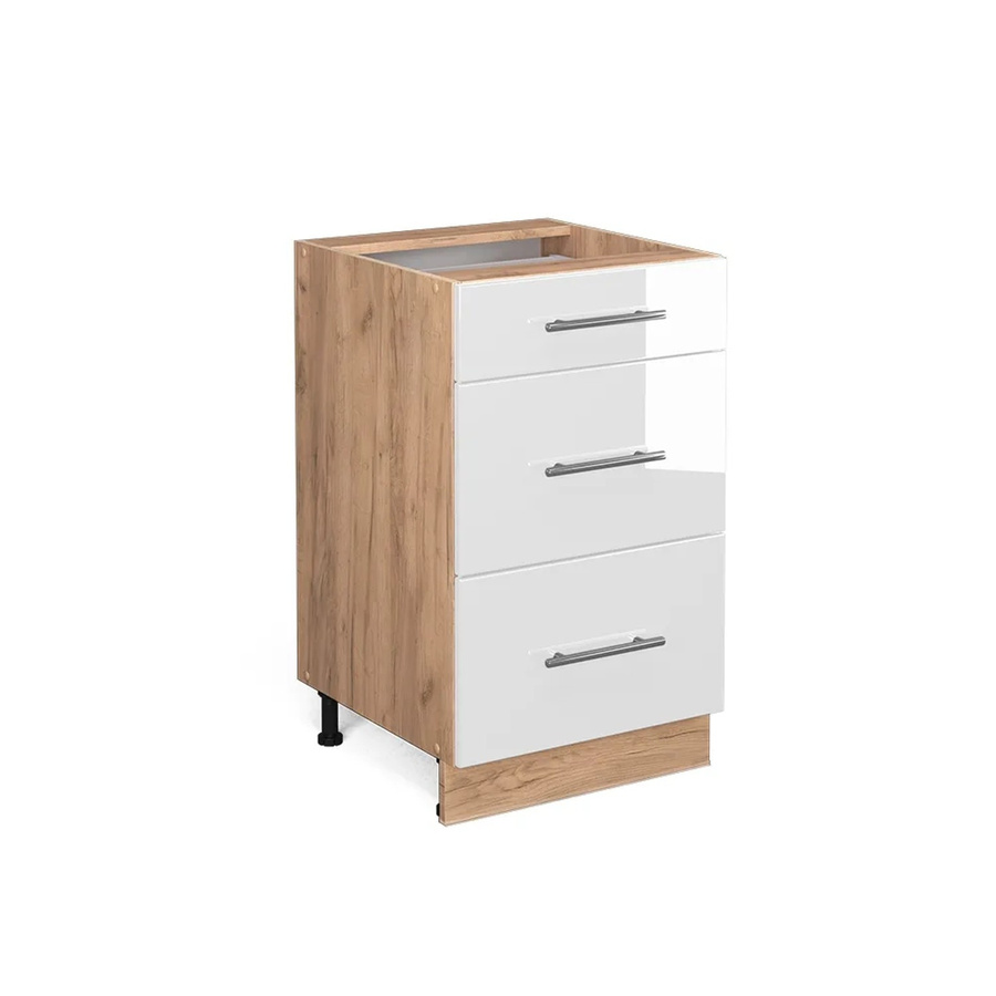 Vicco Küchenunterschrank Fame-Line Weiß Hochglanz und Goldkraft Eiche mit Soft-Close-Türen, B/T/H: 50 x 60 x 82 cm - Bild 2