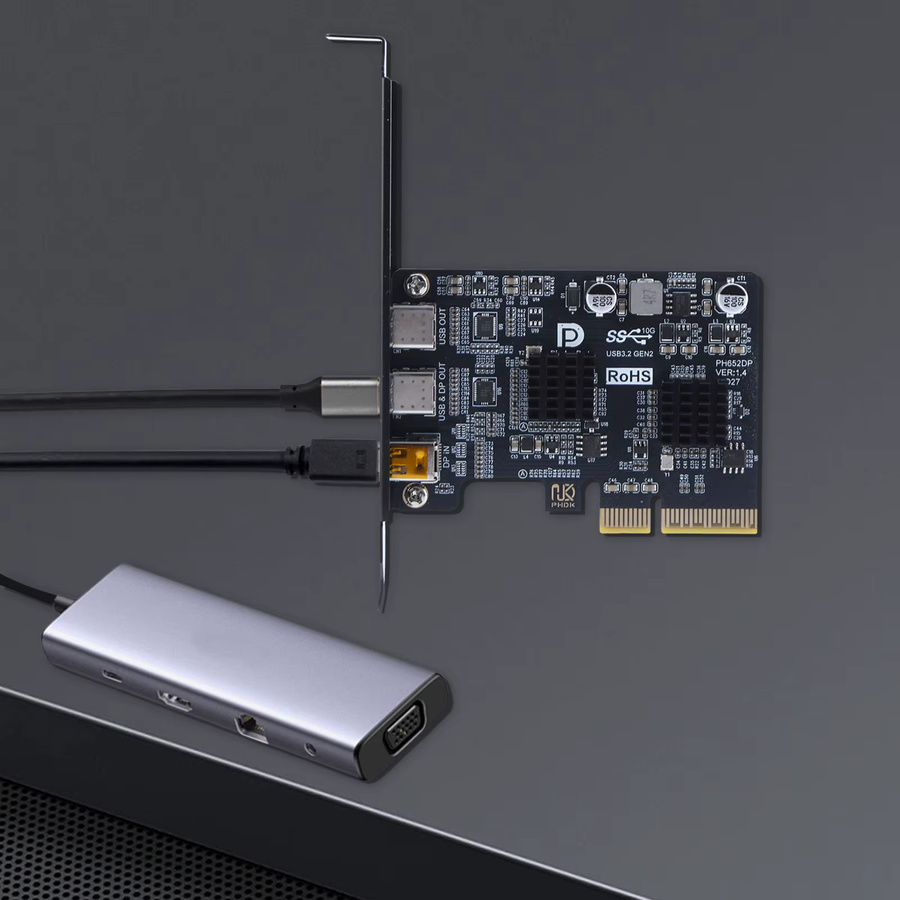 ALLOYSEED USB-C Erweiterungskarte mit ASM3142 Controller, USB 3.1 Gen 2 10Gbps, Dual USB-C Port Riser Dockingstation, Schwarz - Bild 4
