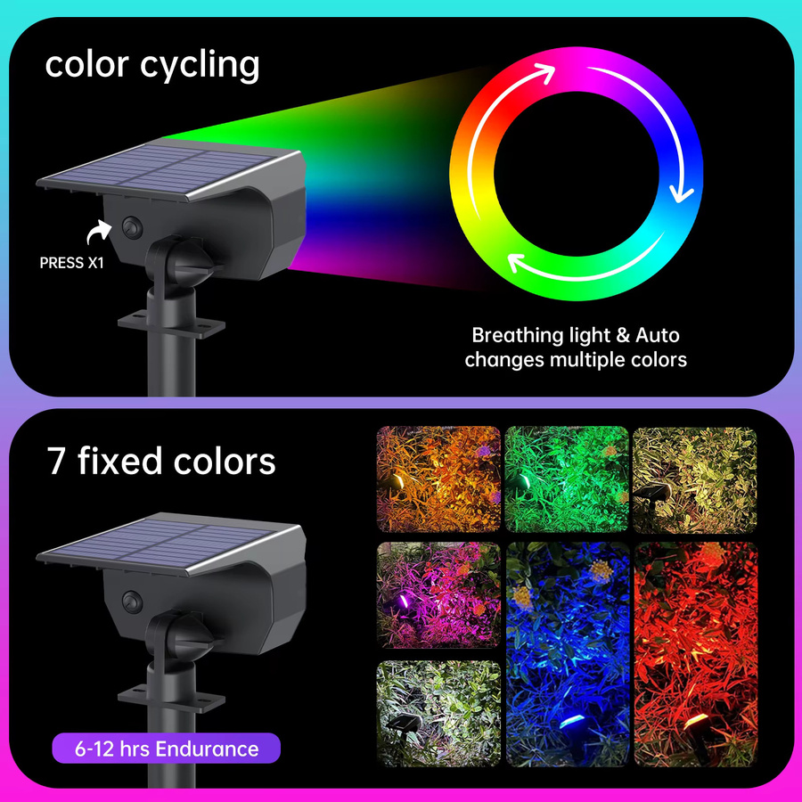 Swiatla Solar LED Floodlight RGB mit 29 LEDs, 7 Farbwechsel, Schwarz, IP67 wasserdicht für Garten und Terrasse - Bild 4